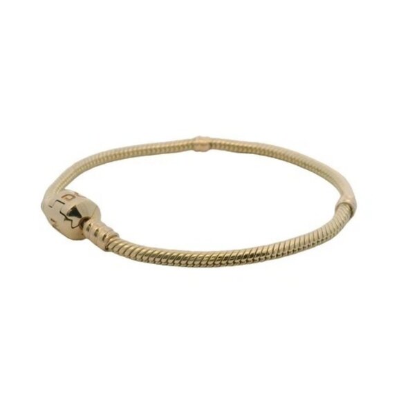 Pandora Moments 14kt Yellow Gold Snake Chain 7.25" Charm Bracelet Cylinder Clasp - Picture 3 of 10